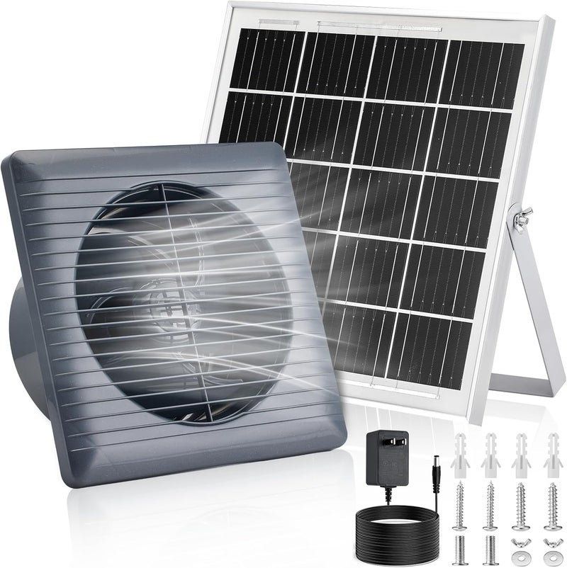 Prozilon Solar Powered Exhaust Fan, 25W Solar Panel+8" High Speed Solar Powered Fans, Solar Exhaust Intake Fan Kit with Bracket, Anti-backflow Valve, Power Adapter, Vent Fan for Shed, Greenhouse, Attic - Image 1